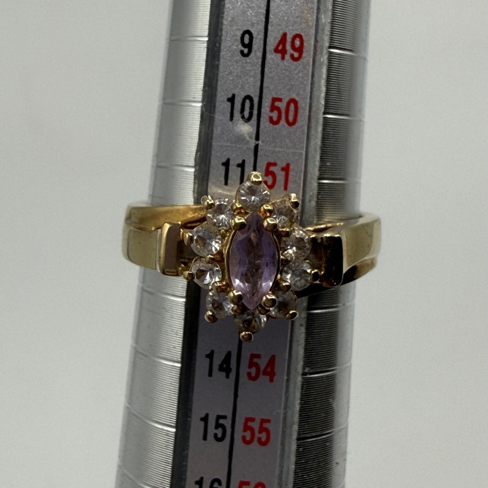 Vintage Gold Electroplate Marquise Purple Stone Halo Cluster Ring Size 6 GE - Picture 4 of 8